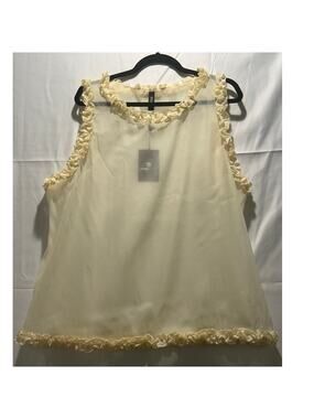 StyleWe 2XL Ivory Sheer Chiffon Ruffle Neck Blouse NWT
